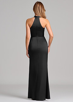 Azazie Karlotta 신부 들러리 드레스 쉬스 주름진 스트레치 새틴 바닥 길이 드레스 image2