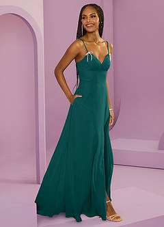 Barbie ♥ Azazie Bridesmaid Dresses Peacock A-Line with Pockets Chiffon Dress image9