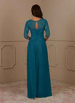 Azazie Harriet Mother of the Bride Dresses Ink Blue A-Line Scoop lace Mesh Dress image2