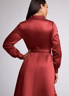 Azazie Ruth Mother of the Bride Dresses Rust A-Line Lace Matte Satin Dress image5