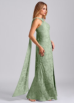 Azazie Kinsley Vestidos de damas de honor Vestido de Salvia Polvorienta de Devorado Floral de Corte Sirena con Plisado image3