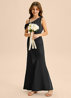 Azazie Madelyn Junior Vestido de Negro de Satén Elástico de Corte Recto con Vestidos sin tirantes image5