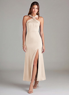 Azazie Rue Abiti da Damigella Abito Sirena in Raso Elasticizzato Plissettato Alabastro Bianco image3