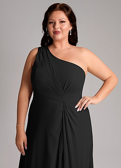Azazie Brooke Bridesmaid Dresses Black A-Line One Shoulder Chiffon Dress image13