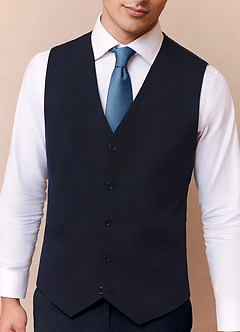 front Savile Navy Blue Wool Blend Suit Vest