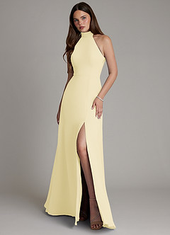 Azazie Myra Robes de demoiselle d'honneur Robe Trapèze en Mousseline de soie Col Haut Sorbet Citron image1