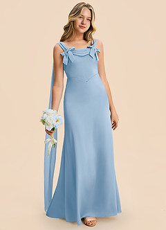 Azazie Chelsea Junior Powder Blue Sheath Pleated Stretch Satin Dress image3