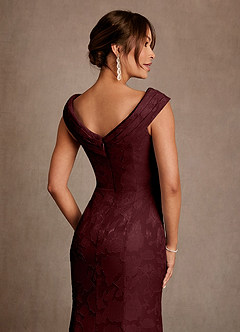Azazie Aberdeen Mother of the Bride Dresses Cabernet Sheath Pleated Floral Burnout Dress image6