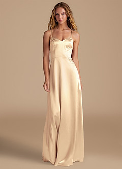 Azazie Mei Bridesmaid Dresses Gold A-Line Metallic Satin Dress image3