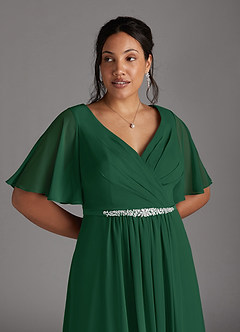 Azazie Tricia vestidos de madre de la novia Vestido de Verde Oscuro de Gasa de Corte En A con Cuello en V Plisado image9
