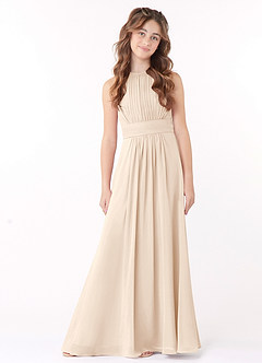 Azazie Bonnie Junior White Alabaster A-Line Pleated Chiffon Dress image1