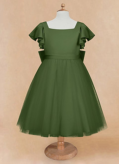 Azazie Kaeya Flower Girl Dresses Olive A-Line Bow Tulle Dress image5