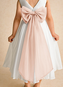 Azazie Margot Abiti da Ragazza di Fiori Abito A-Line in Chiffon Plissettato Avorio Rosa Inglese image8
