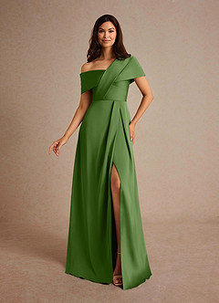 Azazie Milton Mother of the Bride Dresses Basil A-Line Pleated Stretch Satin Dress image1