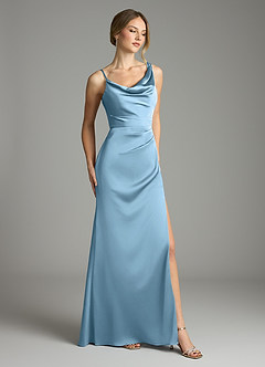 Azazie Samara Robes de demoiselle d'honneur Robe Sirène en Satin extensible Plissée Acier Bleuté image4
