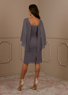 Azazie Mirra Mère de la mariée Robes Robe Fourreau en Mousseline de soie Col rond plissé Gris Acier image3