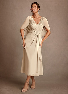 Azazie Forums 신부의 어머니 드레스 A라인 레이스 티 길이 드레스 image1