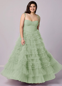 Barbie ♥ Azazie Abiti da Damigella Abito A-Line in Tulle Scollo a Cuore Verde Salvia image6