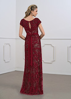 Azazie Dorit Mother of the Bride Dresses Burgundy Champagne Sheath Scoop Lace Dress image2