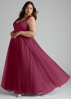 Azazie Luxi Bridesmaid Dresses Mulberry A-Line Pleated Tulle Dress image9
