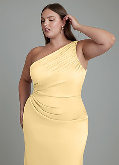 Azazie Akilah Brudtärnklänningar Klänning av Sjöjungfru i Stretch Satin One-shoulder Smör image13