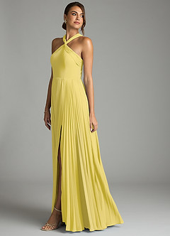 Azazie Afra Bridesmaid Dresses Canary A-Line Pleated Chiffon Dress image4