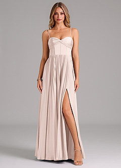Azazie Akiko Bridesmaid Dresses Blushing Pink A-Line Sweetheart Neckline Stretch Satin Dress image1