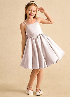 Azazie Davine Flower Girl Dresses Rose Petal A-Line Spaghetti Strap Matte Satin Dress image4