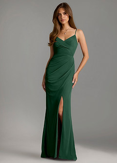 Azazie Maci Robes de demoiselle d'honneur Robe Fourreau en Maille Plissée Vert Foncé image1