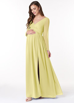Azazie Teton Maternity Bridesmaid Dresses A-Line Long Sleeve Chiffon Floor-Length Dress image3