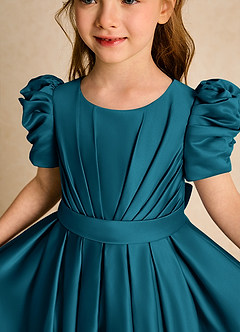 Azazie Miriam Abiti da Ragazza di Fiori Abito Principessa in Raso Opaco Plissettato Blu Inchiostro image8