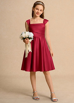 Azazie Budle Girls Formal Flower Girl Dresses Scarlet A-Line Pleated Matte Satin Dress image1