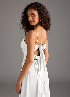 Azazie Zeya Bridesmaid Dresses White A-Line Pleated Stretch Satin Dress image5