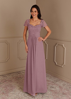 Azazie Gwenyth Mother of the Bride Dresses Dusty Rose A-Line Lace Chiffon Dress image3