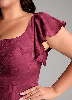 Azazie Bondi Bridesmaid Dresses Burgundy A-Line Side Slit Floral Burnout Dress image5