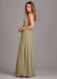 Azazie Amina At-home Try On Dresses Agave A-Line Chiffon Dress image4