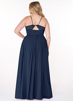 Azazie Cora Vestidos de damas de honor Vestido de Azul Marino Oscuro de Gasa de Corte en A con Plisado image7