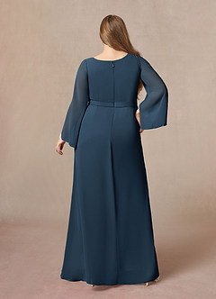 Azazie Belinda Mother of the Bride Dresses Dark Navy A-Line V-Neck Pleated Chiffon Dress image7