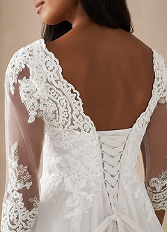Azazie Sandoval Wedding Dresses Diamond White A-Line Lace Tulle Dress image7