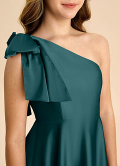 Azazie Penguin Junior Abito A-Line in Raso Elasticizzato Fiocco Pino image7