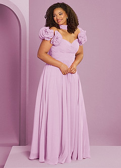 Barbie ♥ Azazie Jurken voor bruidsmeisjes Converteerbaar Jurk van Chiffon met A-Lijn Off the Shoulder Snoep Roze image3