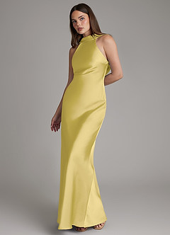 Azazie Dimitra Robes de demoiselle d'honneur Robe Trapèze en Satin extensible Plissé Canari image6