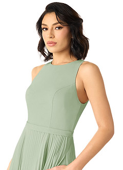Azazie Lindie Bridesmaid Dresses Dusty Sage A-Line Scoop Pleated Chiffon Dress image4
