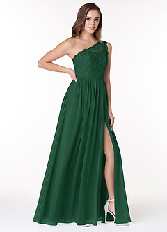Azazie Demi Jurken voor bruidsmeisjes Jurk van Chiffon met A-Lijn One-Shoulder Donkergroen image4