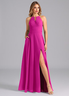 Azazie Denver Jurken voor bruidsmeisjes Jurk van Chiffon met A-Lijn Geplooid Fuchsia image1