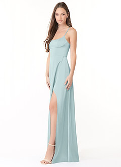 Azazie Halsey Brautjungfernkleider Etui Seitliche Cut-Outs Stretch-Satin Kleid Nebel image4