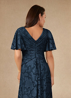 Azazie Emmeline Mother of the Bride Dresses Dark Navy A-Line Pleated Floral Burnout Dress image6