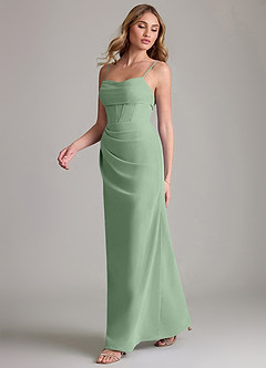 Azazie Mai Bridesmaid Dresses Matcha Sheath Pleated Chiffon Dress image4