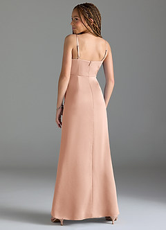 Azazie Maci Junior Rose Gold Mermaid Pleated Stretch Satin Dress image5