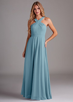 Azazie Dixie Bridesmaid Dresses Moody Blue A-Line Halter Pleated Chiffon Dress image1